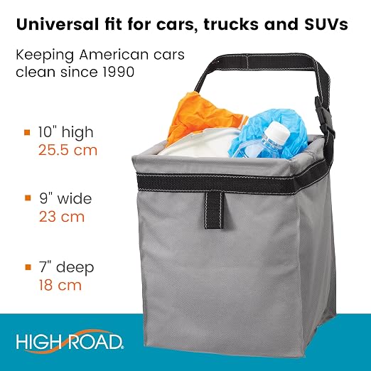 TrashStash Hanging Car Garbage Bag with Push-Close Lid and Waterproof Bin for Cars, SUVs and Trucks - Holds 3 Gallons of Car Trash
