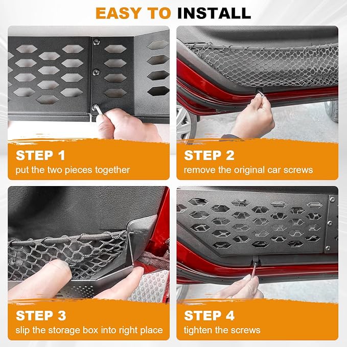 Metal Front Door Pocket, Storage Box Compatible with Jeep Wrangler JL JLU 4XE (2018-2026) & Gladiator JT (2020-2026) Accessories, 2PCS Door Net Pockets Replacement | Not for Power Seats
