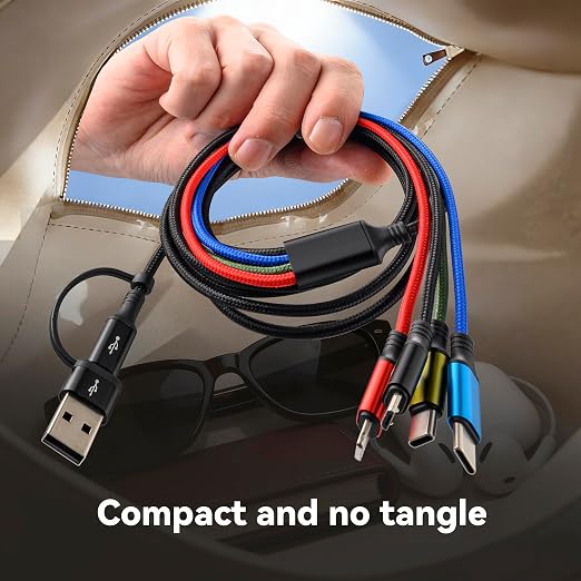 Dual USB-C 4 in 2 Multiple Charging Cable for All Devices with USBC/Lightning/Micro Ports,Type C Cable iPhone Charger Cord,Travel Car Charger for iPhone Series,Android,iPad,Kindle,PS - 2Pack/6Ft