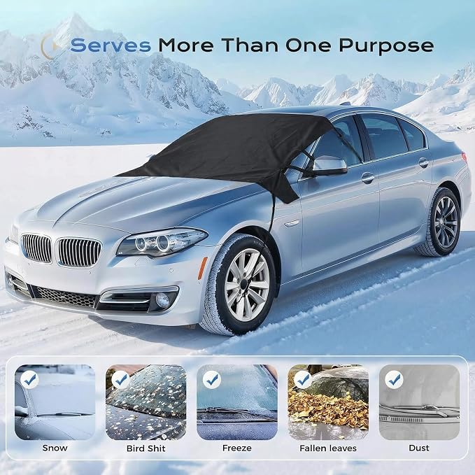 Car Windshield Cover for Ice and Snow, Heavy Duty Russian Fabric Snow Cover with Anti-Frost Protection, Side Panels & Straps, Fits Cars, SUVs & Trucks for Winter Protection- 60' x42''