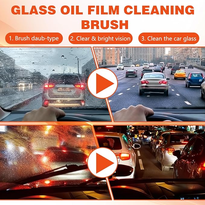 2pcs Glass Oil Film Remover for Car, Glass Emulsion Cleaner, 100ml Roll-On Glass Compound with Cleaning Board, Removes Oil Film & Smudges, Oil Film Cleaning Brush for Car Windows