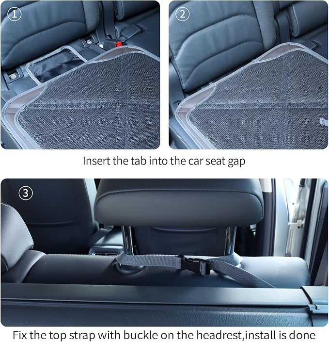 Car Seat Protector Leather Waterproof Child Safety Seat Protector Cover with Thick Pad and 2 Large Pockets Durable Kick Mat for All Auto Seat (Brown)