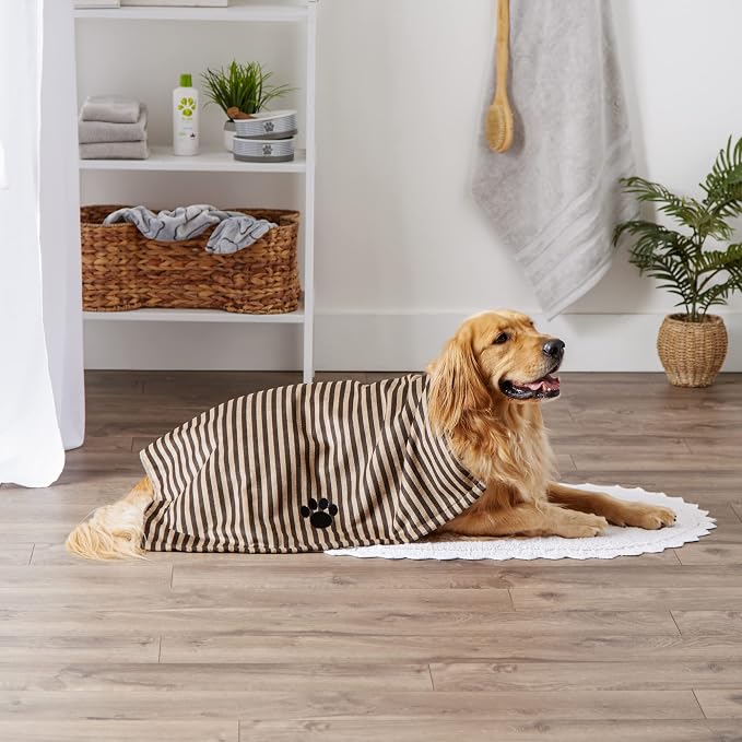 Pet Grooming Towel Collection Absorbent Microfiber X-Large, 41x23.5", Striped Brown
