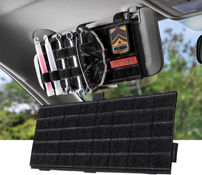 Molle Visor Panel Organizer, Tactical Car Sun Visor Organizer Molle Patch Panel Vehicle Visor Storage Holder Pouch, Molle Webbing with Hook-and-Loop Straps for Cars, Trucks, Suvs etc.