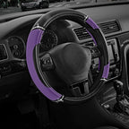 Leather Steering Wheel Cover - Made with PVC Leather - Anti-Slip, Universal Fit 14 1/2 inches to 15 1/2 inches - Purple