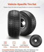 Golf Cart Wheels, 8" 18x8.50-8 Black Steel Golf Cart Tires and Wheels Combo (Set of 4) Fit Club Car, EZGO, Yamaha, 4 Ply Rubber 4-Lug Lawn Mower Tires & Rims Assembly, 800 lbs Load, All-Terrain