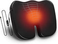 Heated Memory Foam Seat Cushion with Air-Cloud Support, Slim Ergonomic Cushion with 4 Heat Settings Timer and Auto Shut-Off, Black