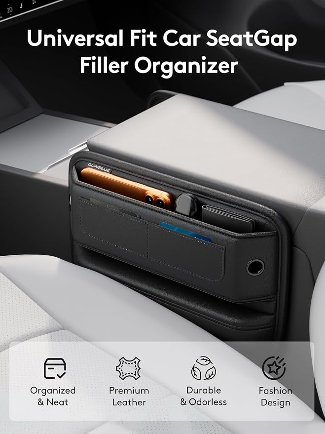 Car Seat Gap Filler Organizer with Sun Visor Organizer, PU Leather Seat Gap Filler for Phone, Keys, Cards & Sunglasses, Front Seat Storage Side Pocket for Cars SUVs Trucks