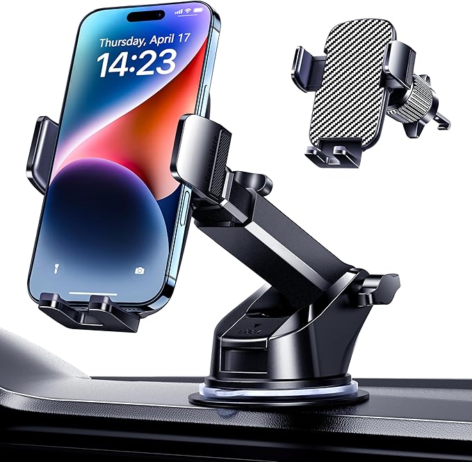 Military-Grade Car Phone Holder - [Ultra Strong Suction] 3-in-1 Phone Mount for Dashboard, Windshield & Air Vent, Super Stable Universal Car Accessories for iPhone & All Smartphones