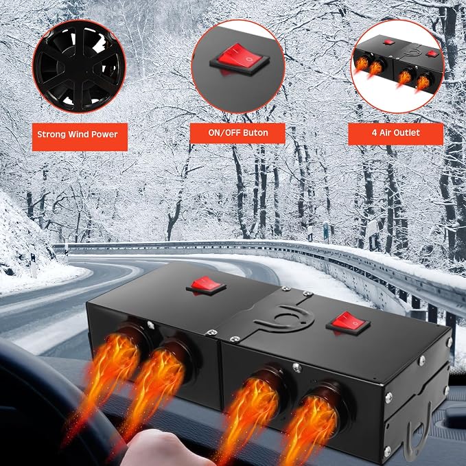 500w Car Heater 12 Volt Camping Heaters Windshield Heater Kit Window Defogger Defroster for Winter Automobile Windscreen Car Camper (12v)