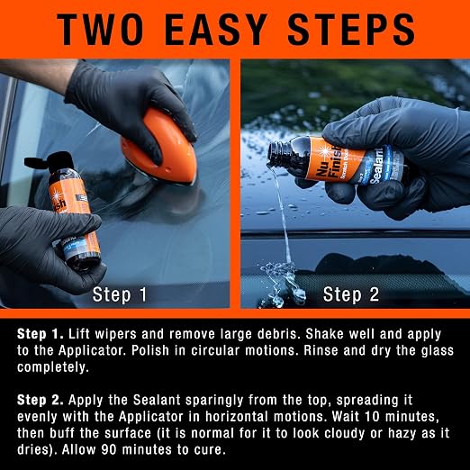 Glass Restore & Repel Kit, Two Step Regimen for Car Windshield, Includes Polishing Compound, Ceramic Sealant, Precision Applicator Tool, and 2 Reusable Sponges