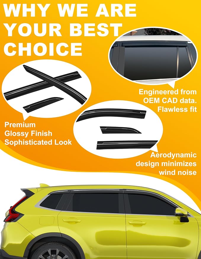6-pcs Low-Profile Window Rain Guard for Honda CR-V CRV 2023 2024 2025 2026 Rain Guards Side Window Visors Extra-Thick Vent Visor Window Deflectors Tape-on Vent Shades Car Accessories
