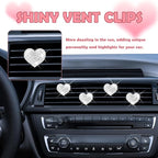 4PCS Heart-Shaped Car Vent Clips with Rhinestone,Bling Air Vent Clips Car Decorations,Premium Shiny Car Clips for Vents CCar Accessories Interior for Cars,Trucks,SUVs (White)