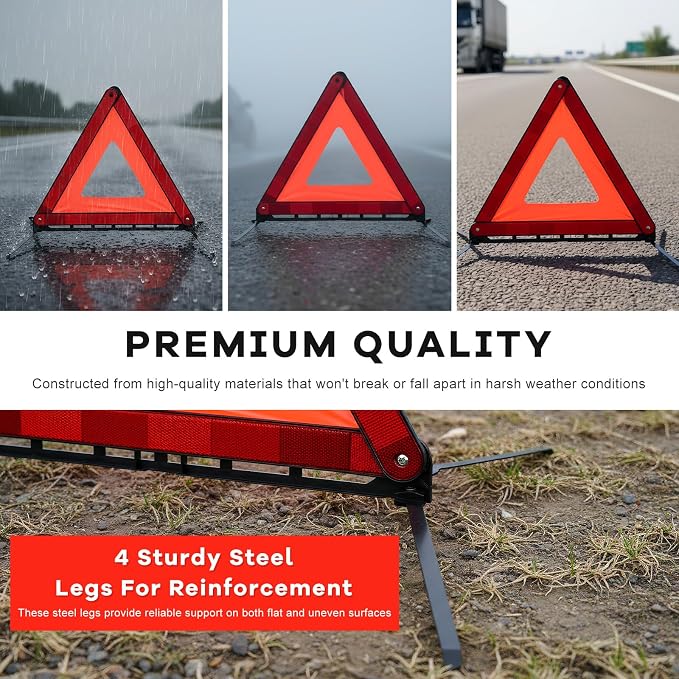 2 PCS Reflective Warning Triangle, Reflective Triangle Roadside Hazard Sign with Steel Bracket, Foldable Emergency Warning Signs for Vehicle Breakdown, Car Accessories