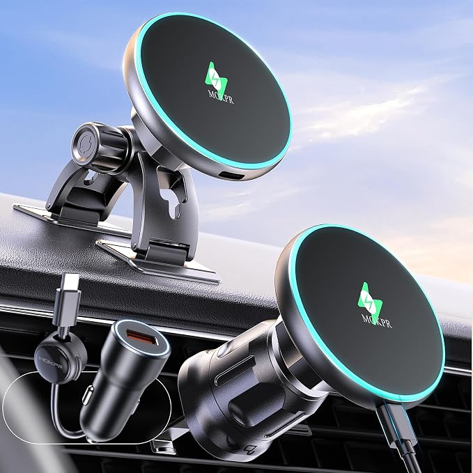 for iPhone Magsafe Car Mount Charger, Wireless Car Charger Magnetic Car Phone Holder for Dash Air Vent-LED HandsFree Car Mount Fast Car Charger for iPhone 17/16/15/14/13/12