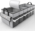 Trunk Organizer - Car Organizer with Built-In Leakproof Car Cooler, Collapsible Trunk Organizer with Cooler for Car, SUV, Sedan, with Base Panel (3 Compartments, Grey),31.9"×12.6"×10.6"