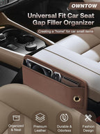 Premium Leather Car Seat Gap Filler Organizer (0.2”-1.2" Gaps), Clever Gifts for Car SUV Truck Owners (Brown, 2 Pack)