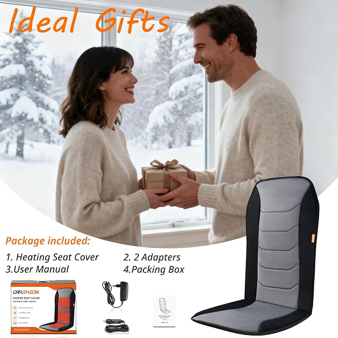Heated Seat Cover with Fast Heat & Plush Fabric | Longer Size and Expanded Heating Area to Relieve Fatigue for Office & Home