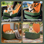 Dog Car Seat for Small/Medium Dogs Up to 35 lbs – Patented Safety System, 5" Memory Foam Pet Car Seat, Fully Detachable and Washable Cover, Front/Back Seat Travel Booster (Green & Orange)