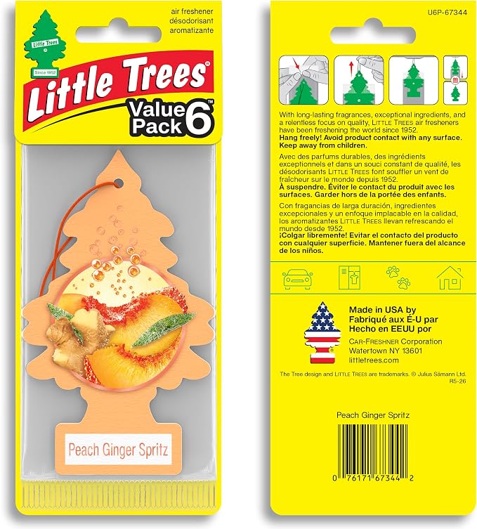 Car Air Freshener | Hanging Tree Provides Long Lasting Scent for Auto and Home | 24 Air Fresheners |Peach Ginger Spritz