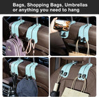 CoBak Purse Hook for Car - Universal Premium Stitched Leather and Aluminum-Magnesium Alloy Double Car Seat Back Storage Hook for Purses, Handbags, Bags (2 Pack),Baby Blue