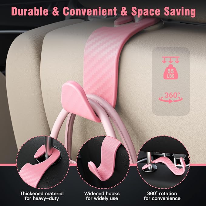 Car Seat Headrest Hook 4 Pack Hanger Universal Vehicle Car Storage Organizer for Handbag Purse Coat S Type Checkered Pink