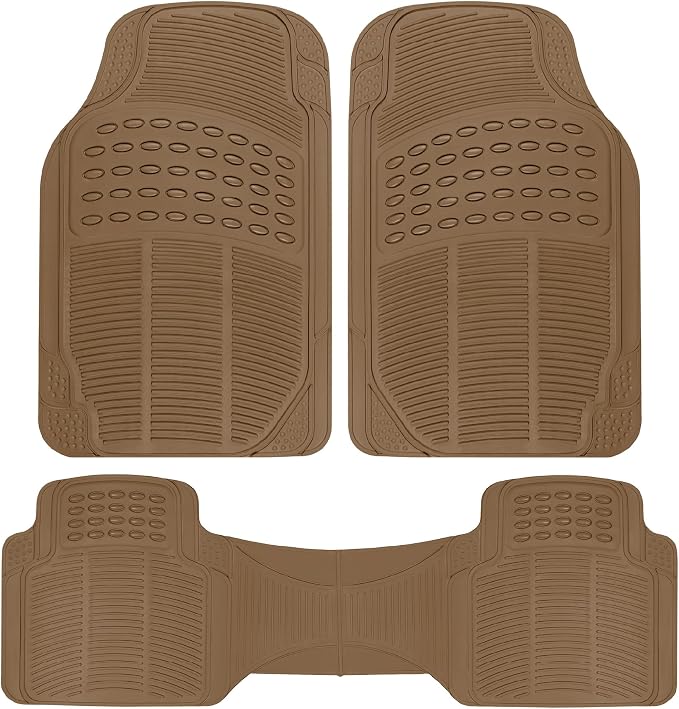 ProLiner Car Floor Mats for Cars Trucks SUV, 3-Piece All-Weather Heavy Duty Rubber Liners with Universal Trimmable Fit, Durable Waterproof Vehicle Auto Floor Mats with Capture Ridges Biege