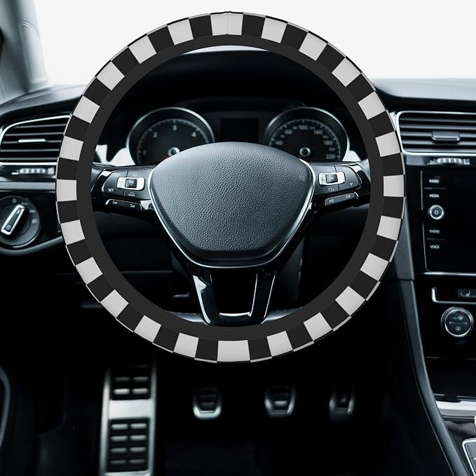 Car Steering Wheel Cover, 14.5"-15" Inch Universal Anti-Slip DurableSteering Wheel Protective Cover, Breathable Auto Interior Decoration Accessories for Sedan SUV Truck (Black White Checkered)