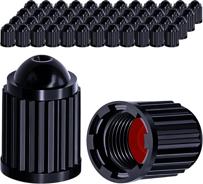 50PCS Plastic TPMS Tire Valve Stem Caps, with O Rubber Ring, Airtight Seal Heavy Duty Dustproof Tire Valve Stem Covers for Cars, SUV, Trucks, Bikes, Motorcycles, Bicycles(Black)