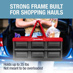 Collapsible Shopping Basket 32L – Folding Grocery Basket with Handles, Stackable Reusable Storage Crate with 35 lb Capacity, Recycled Plastic, Car Trunk Organizer - Red
