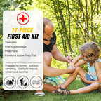 Car Emergency Kit with Jumper Cable, First Aid Kit Safety Assistance Tools for Travel Camping Outdoor Cars Truck SUV RV, Roadside Essentials with Flash Light