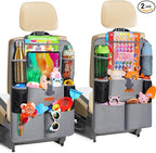 Upgraded Car Organizer with 11-inch Tablet Holder, 8 Pockets, Car Seat Protector for Road Trips - Car Storage and Organizers for Kids, Grey 2PC
