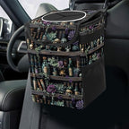 Gothic Witchy Skull Floral Car Trash Can with Lid Collapsible Reusable Waterproof Car Garage Bag,Automotive Garbage Can,Car Accessories Interior Car Organizer