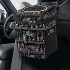 Gothic Witchy Skull Floral Car Trash Can with Lid Collapsible Reusable Waterproof Car Garage Bag,Automotive Garbage Can,Car Accessories Interior Car Organizer