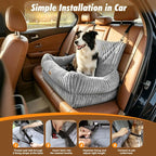 Dog Car Seat, Dog Booster Car Seats with Memory Foam, Thickened Cushion & Washable Removable Cover, Pet Travel Carseat Bed with Safety Leashes for Medium/Large Dogs or 2 Small Dogs, Gray