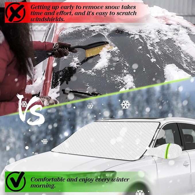 Windshield Cover for Ice and Snow，45 * 63 inch Extra Large Windshield Snow Cover with 9 PCS Magnets,Fits Most Vehicles,Say Goodbye to Frosty Mornings and Hello to Easy Winter Prep
