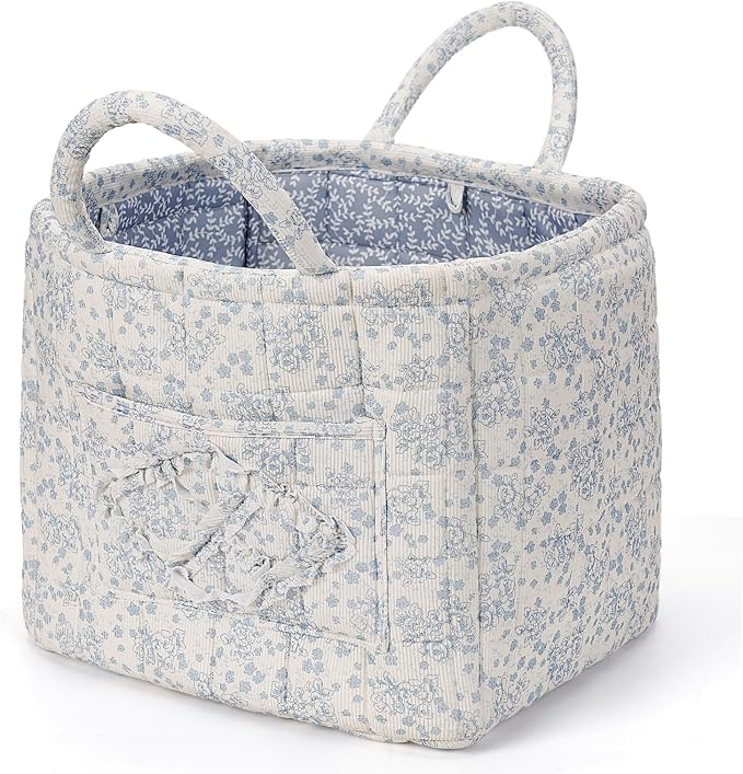 Floral Fabric Storage Basket Car Interior Storage Basket Underwear Sundries Laundry Baskets Supplies Home Organizer Bag (blue 3)
