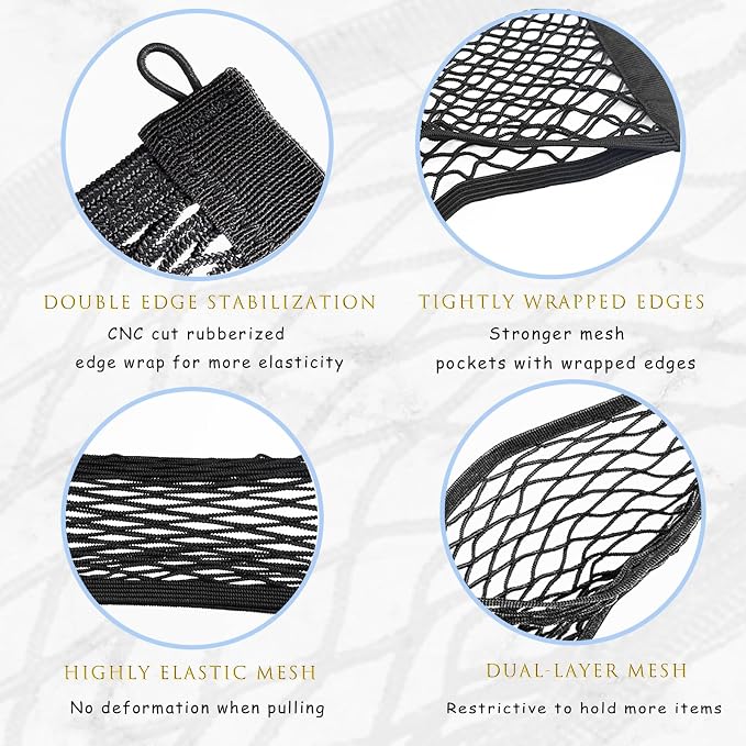 2 Pcs Small Cargo Net, 17.7 ×9.8in Mesh Pocket Elastic Bag | Stretchable Car Net Pocket Storage with 8 Mounting Screws and Hooks for Suv/Car/Truck/RV/Boat