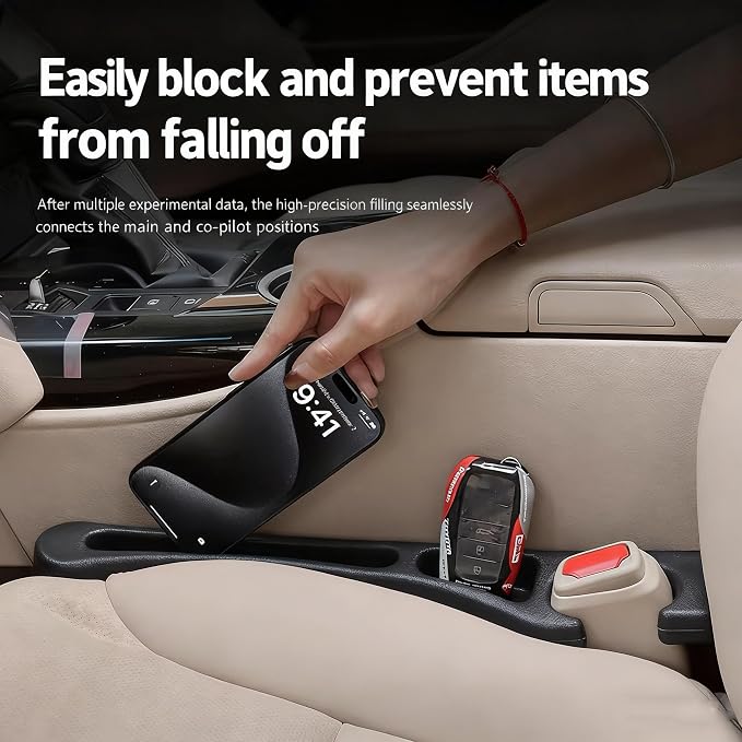 Car Seat Gap Filler Set of 2, Multifunctional Seat Side Gap Seam Filler Organizer with Phone Holder, Universal Fit Fill The Gap Between Seat & Console for Car, SUV, Truck
