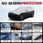 Half Car Cover for Snow, Car Roof Cover for All Weather Protection with Red Strip Design, Fit Small/Compact Sedan Such As Audi A4, Toyota Corolla
