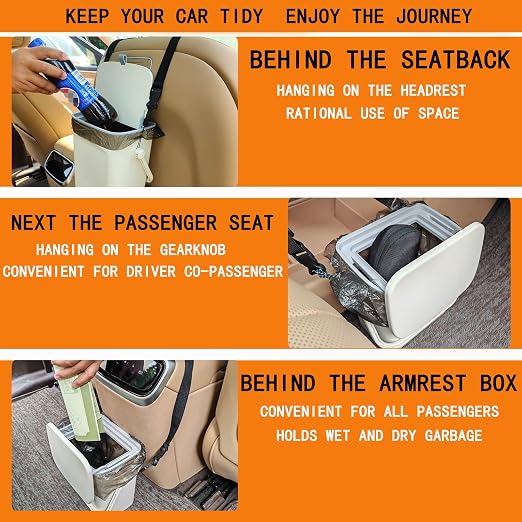 Leakproof Car Trash Can with Lid, Hanging Garbage Bin for Sedan SUV Truck | Leakproof lining, lid blocks odors; hangs off headrest—easy to empty & wipe clean,Easy to Use
