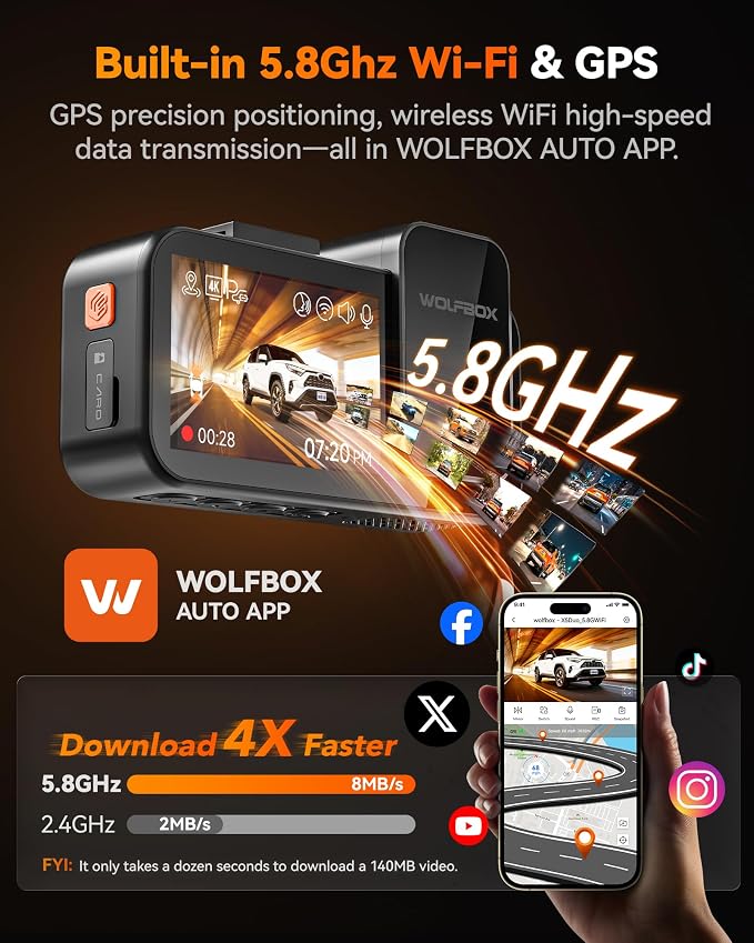 X5 Duo 4K+2.5K Dash Cam Anti-Shake, 8MP STARVIS 2 IMX678 IMX675, Dual Car Camera Front and Rear, 5.8GHz Wi-Fi GPS, Included 64GB Card, Voice Control, Touch Screen, Parking Mode