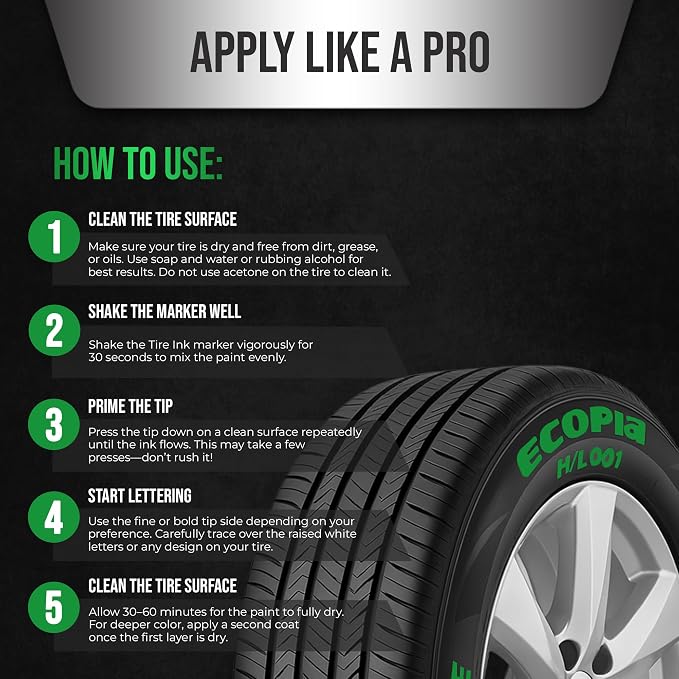 Green Color Tire Paint Pen - Waterproof Permanent Paint Pens for Car Wheels Lettering | Car Wash Safe and Durable | Made in Japan