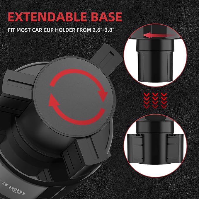 Cup Holder Expander with Expandable Insert, Fits 20 to 40 oz Bottles | Cup Holder Adapter Fits Owala Water Bottle 12/24/40 oz, Yeti 20/26/30 oz, Hydro Flask 32/40 oz, Offset Base Function