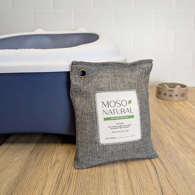 Air Purifying Bag 200g (5 Pack). A Scent Free Odor Eliminator for Cars, Closets, Bathrooms, Pet Areas. Premium Moso Bamboo Charcoal Odor Absorber. Two Year Lifespan! (Charcoal Grey)