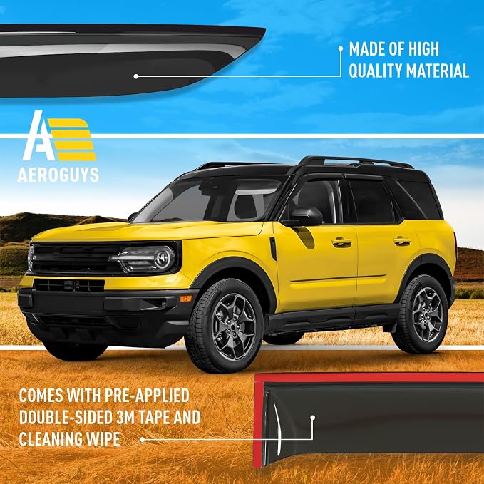 Extra Durable Window Deflectors Tape-On Window Visors Rain Guards Fit for Ford Bronco Sport 2021-2026, Sun Visors, Wind Vent for Shades, Exterior Car Accessories - 4pcs. AG0718