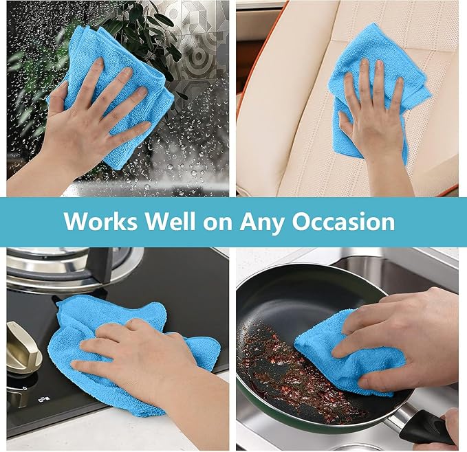 Blue Microfiber Cleaning Cloth 100 Pack, Microfiber Towel for Cars, Lint Free, Scratch-Free, Highly Absorbent, and Cleaning Rags for House, Window and Glass, Cars, TV Screen 11.5 X11.5 inch