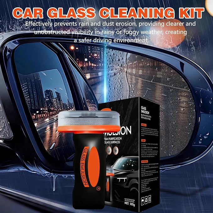 2PCS Glass Oil Film Remover for Car,Roll-On Glass Compound with Cleaning Board,Removes Oil Film & Smudges,Universal Anti-Rain Fog BrushOil Film Remover for Car Windshields(100g)