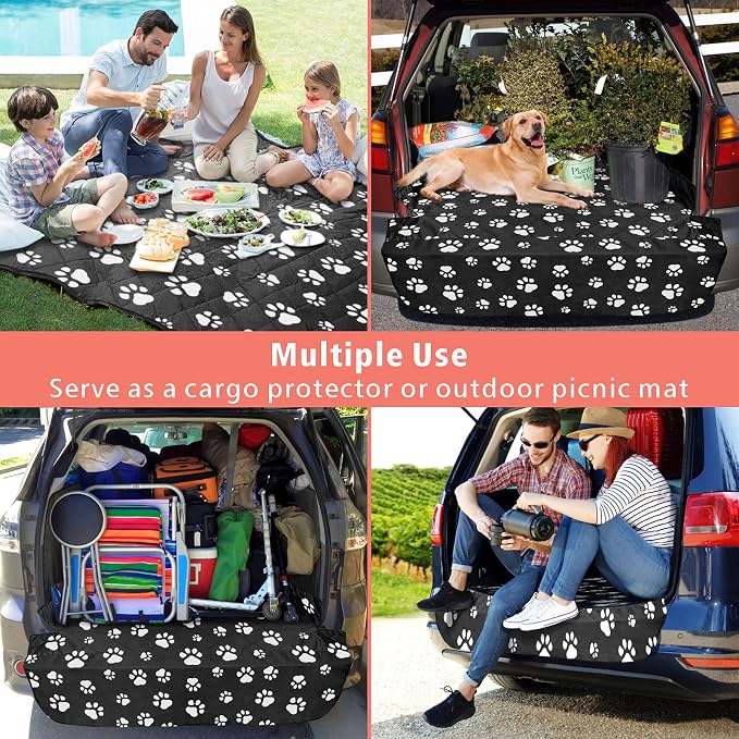SUV Cargo Liner for Dogs, Water Resistant Pet Cargo Cover Dog Seat Cover Mat for SUVs Sedans Vans with Bumper Flap Protector, Non-Slip, Large Size Universal Fit, Paw Print