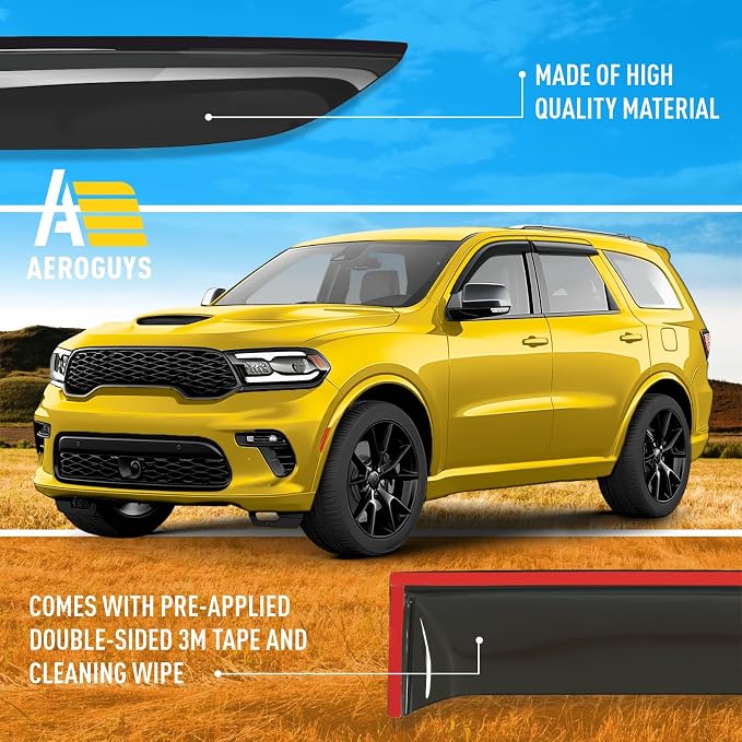Extra Durable Window Deflectors Tape-On Window Visors Rain Guards Fit for Dodge Durango 2011-2026, Sun Visors, Wind Vent for Shades, Exterior Car Accessories - 4 pcs. AG0894